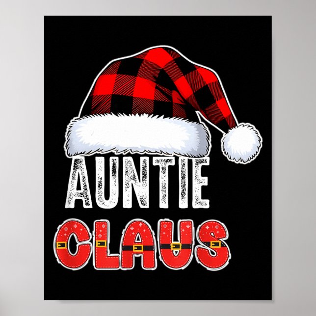 Affiche Auntie Claus Buffalo Plaid Red Santa Hat Christmas (Devant)