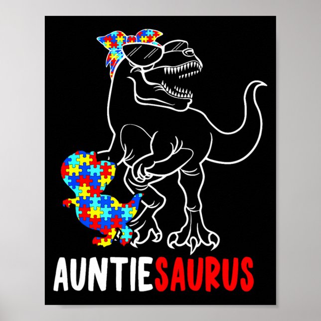 Affiche Auntiesaurus T Rex Dinosaure Autisme Sensibilisati (Devant)