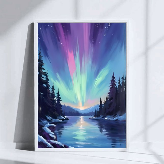Affiche Aurora Borealis | Aurore Boréale Aquarelle (Créateur téléchargé)