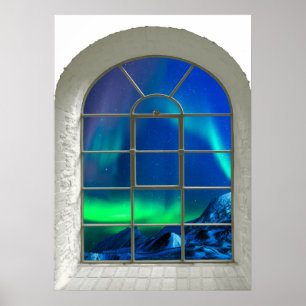 Affiche Aurora Borealis Northern Lights Faux Window Art