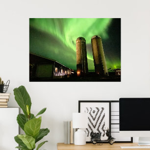 Affiche Aurora Borealis sur Alberta Farm Silos