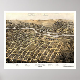 Affiche Aurora, IL Carte panoramique - 1867