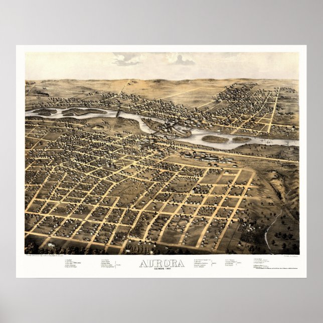 Affiche Aurora, IL Carte panoramique - 1867 (Devant)