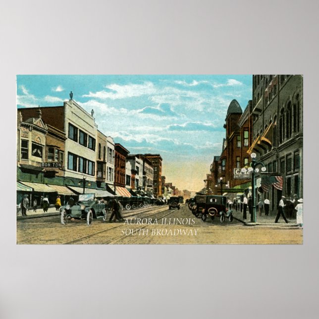 Affiche Aurora Illinois South Broadway WATERCOLOR Art 1920 (Devant)