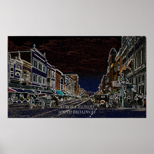 Affiche Aurora Illinois Sud Broadway Neon Art 1920 (Devant)