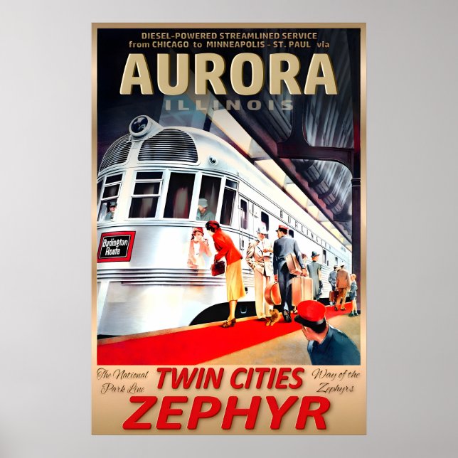 Affiche Aurora Illinois Twin Cities Zephyr Burlington (Devant)