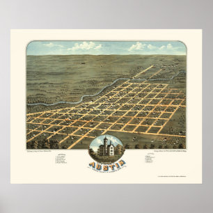 Affiche Austin, carte panoramique de manganèse - 1870