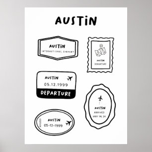 Affiche Austin - Collection de timbres de voyage   Minimal