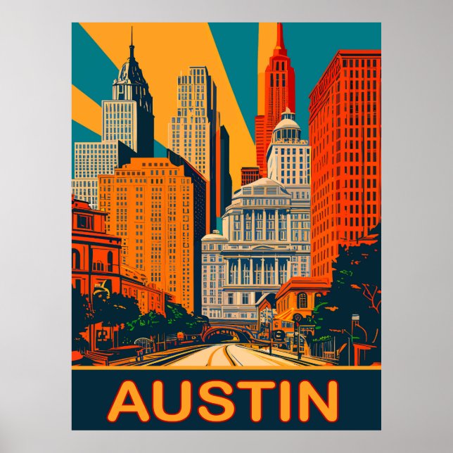 Affiche Austin en couleurs vives, Voyage (Devant)