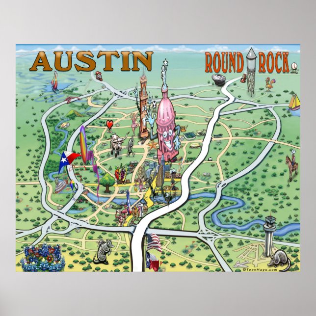 Affiche Austin Round Rock Texas Fun Carte (Devant)