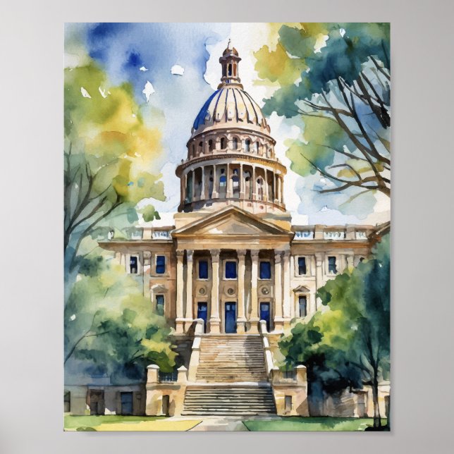 Affiche Austin State Capital Texas Aquarelle (Devant)