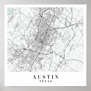 Affiche Austin Texas Blue Water Street Map
