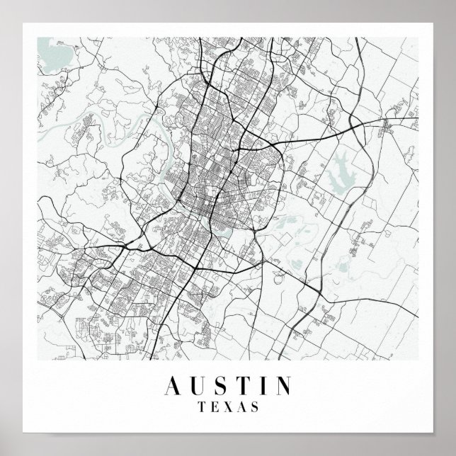 Affiche Austin Texas Blue Water Street Map (Devant)