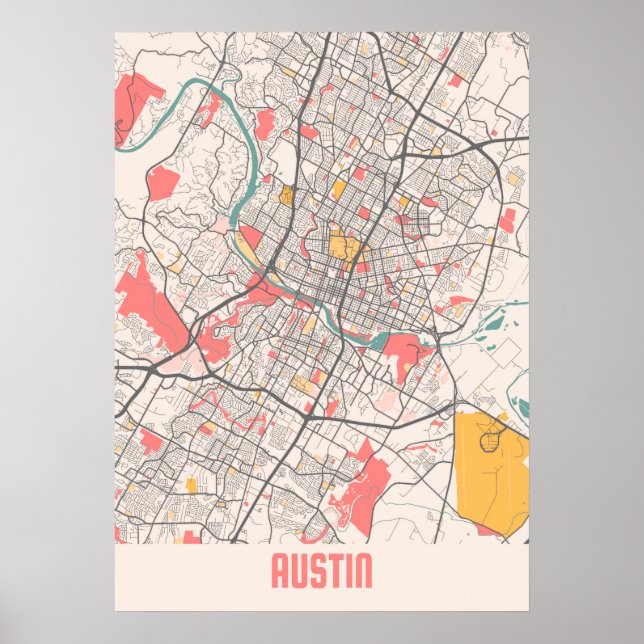 Affiche Austin - Texas Chalk City Map (Devant)