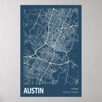 Austin Texas City Plan Line Art Blue Imprimer
