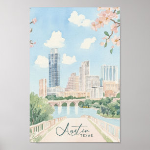Affiche Austin Texas Gouache Peinture Illustration Voyage