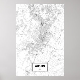 Affiche Austin, Texas (noir sur blanc)