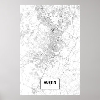 Affiche Austin, Texas (noir sur blanc)
