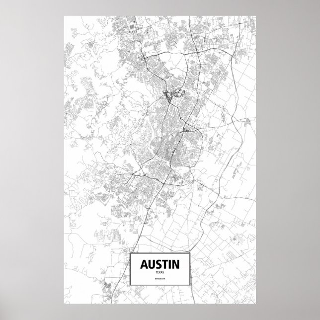 Affiche Austin, Texas (noir sur blanc) (Devant)