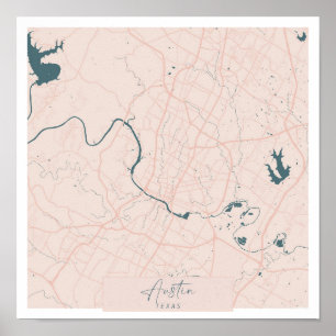 Affiche Austin Texas Pink and Blue Cute Script Street Map