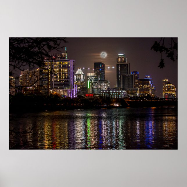 Affiche Austin, Texas Skyline Pleine lune (Devant)