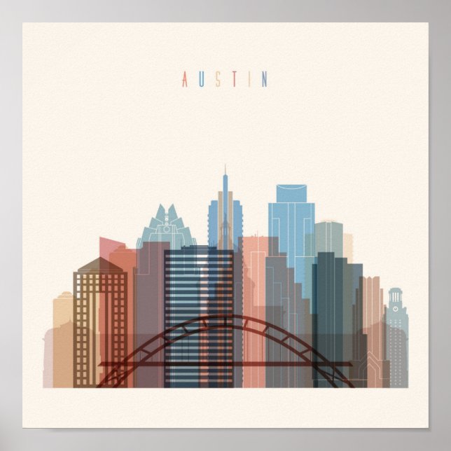 Affiche Austin, Texas | Ville Skyline (Devant)