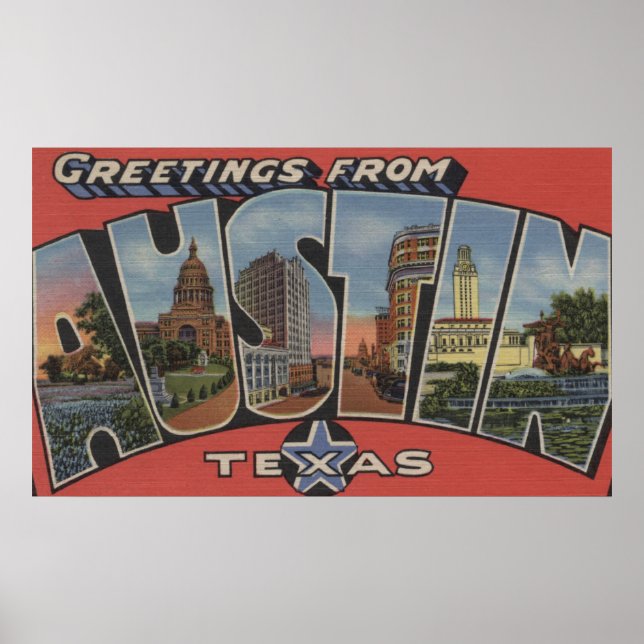 Affiche Austin, TexasScènes de grandes lettresAustin, TX (Devant)