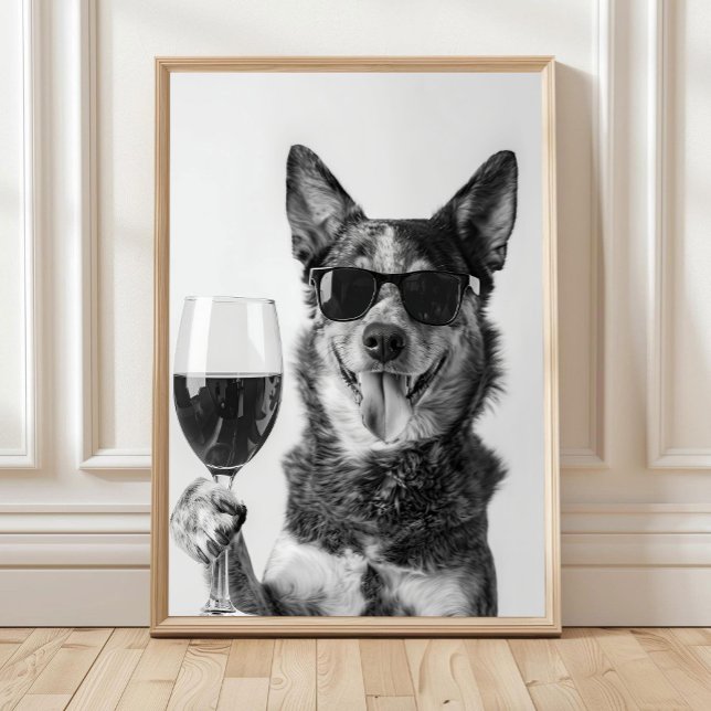 Affiche Australian Cattle Dog and Wine Wall Art, Black and (Créateur téléchargé)