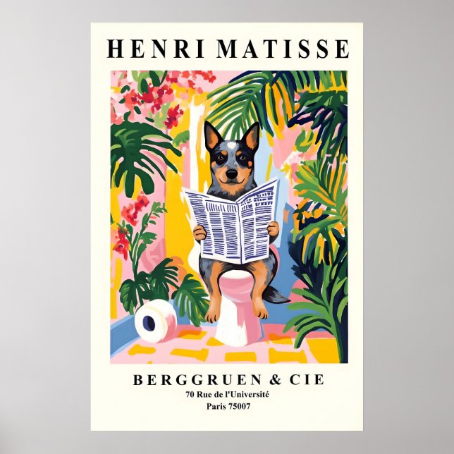 Affiche Australian Cattle Dog on a Toilet - Funny Matisse (Devant)