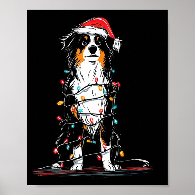 Affiche Australian Shepherd Christmas Graphics Dog Lights  (Devant)