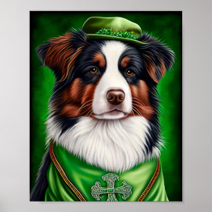 Affiche Australian Shepherd dog en tenue de St. Patrick's