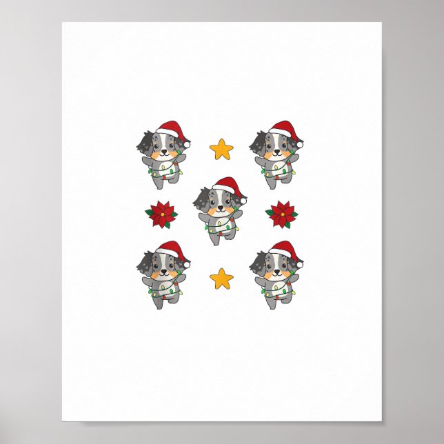Affiche Australian Shepherd Joyeux Chiens d'hiver de Noël  (Devant)