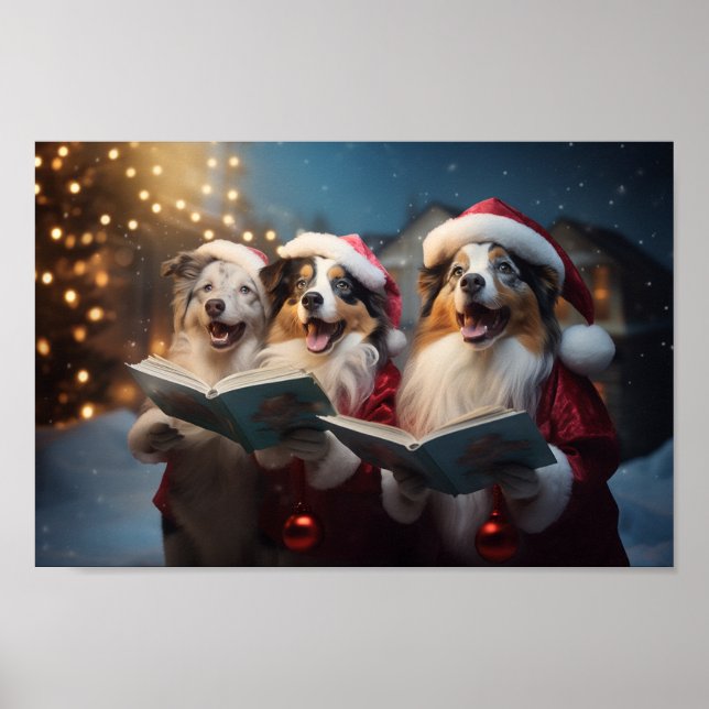 Affiche Australian Shepherd Noël Caroling Holiday (Devant)