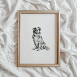 Affiche Australian Shepherd Print, Aussie Dog Sketch, PRIN
