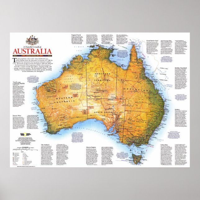 Affiche " Australie : 1988 Carte des voyages et de l'histo (Devant)