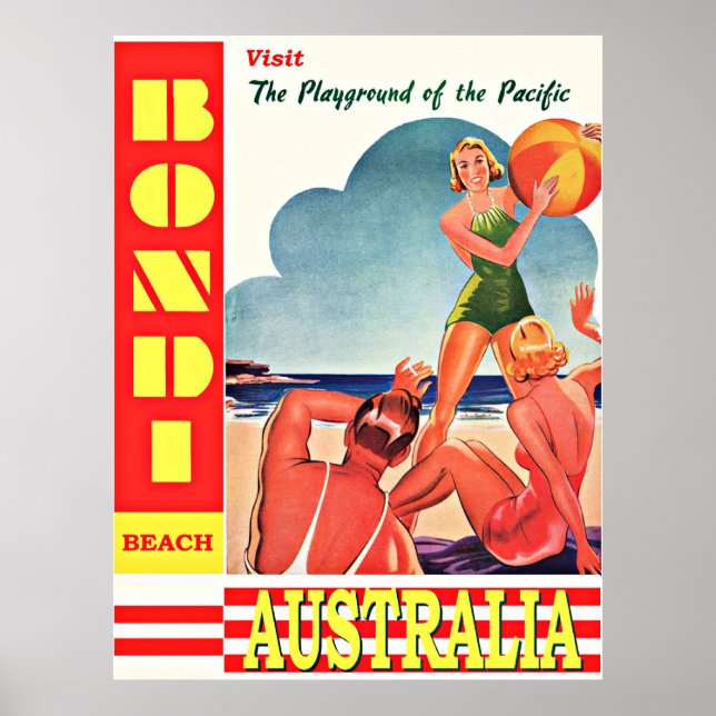 Affiche Australie-Aire de jeu du Pacifique, Bondi Beach (Devant)