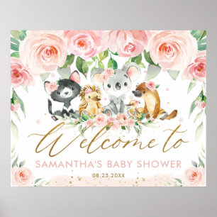 Affiche Australie Animaux rose Baby shower Floral Bienvenu