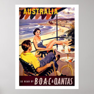 Affiche Australie, couple profiter sur la terrasse, voyage
