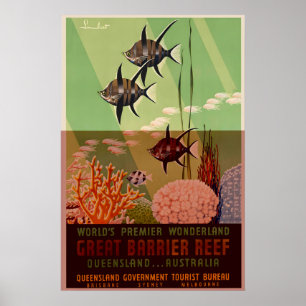 Affiche Australie Grande Barrière de Corail Voyage Rétro
