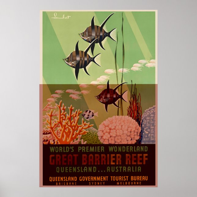 Affiche Australie Grande Barrière de Corail Voyage Rétro (Devant)