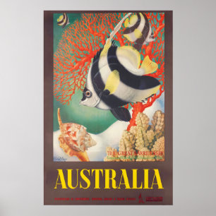 Affiche Australie Grande Barrière de Corail Voyage Rétro