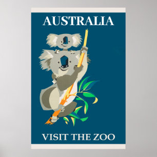 Affiche Australie Koala Bear Visite du Vintage voyage Zoo