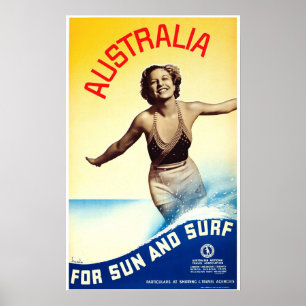 Affiche AUSTRALIE Pour le soleil et le Surf Vintage voyage