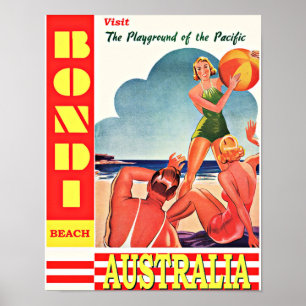 Affiche Australie - Terrain de jeu du Pacifique, Bondi Bea