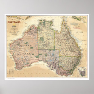 Affiche " Australien : 2009/heute - Landkarte de style ré