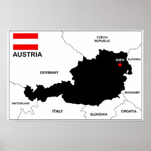 Affiche austria country political map flag