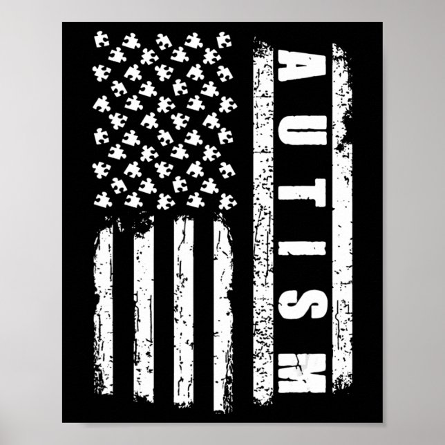 Affiche Autism  American Flag Autism Awareness Puzzle vint (Devant)