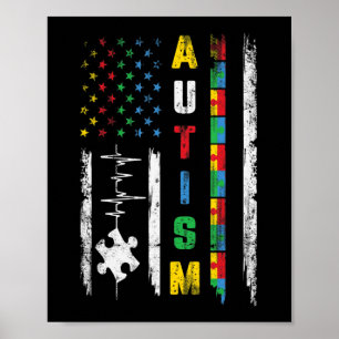 Affiche Autism American Flag Puzzle Autism Awareness Men W