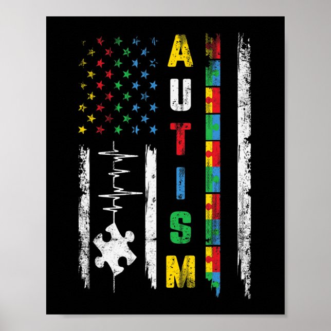 Affiche Autism American Flag Puzzle Autism Awareness Men W (Devant)