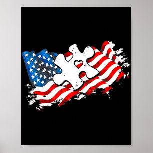Affiche Autism American Flag Puzzle Sensibilisation sur l'